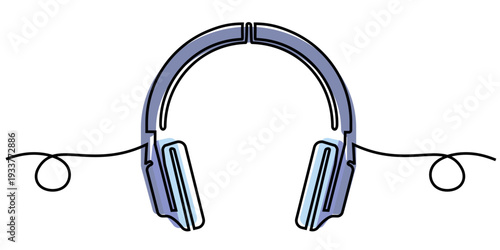 Editable continuous one line drawing headphone vector for modern podcast apps. Ideal for symbolizing sleek digital audio, clean music listening, and tech design.