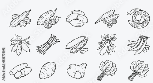 Fresh Produce Sketch: An artistic collection of fresh, organic vegetables, meticulously sketched with attention to detail. Showcasing the beauty and variety of nature's bounty.