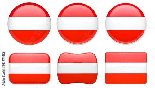 Free Download A collection of stylized glossy icons featuring a red and white horizontal band motif in circles and rectangles - GFXLoad