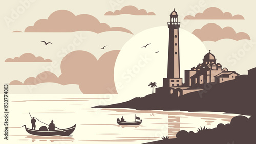 Sunset Coastal City Vector