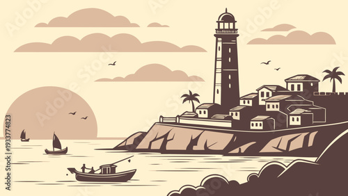 Sunset Coastal City Vector
