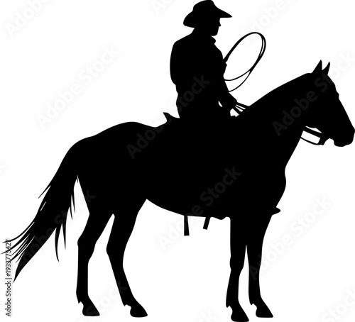 Western Cowboy Riding Horse with Lasso Silhouette Vector Illustration