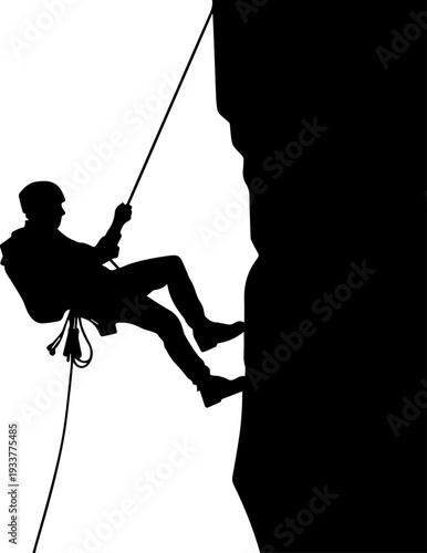 Climber Rappelling Down Rock Silhouette Vector Illustration Adventure Sport