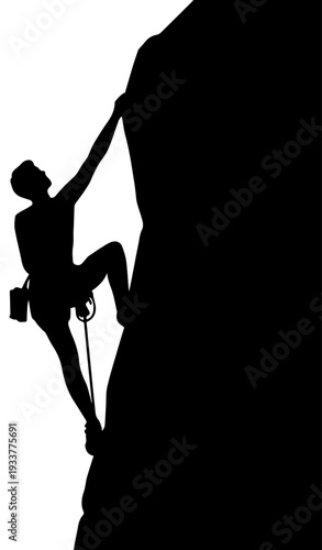 Determined Rock Climber Silhouette Ascending Steep Mountain Wall Adventure Sport Concept