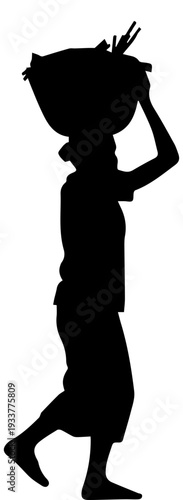 Black Silhouette of Person Carrying Basket on Head
