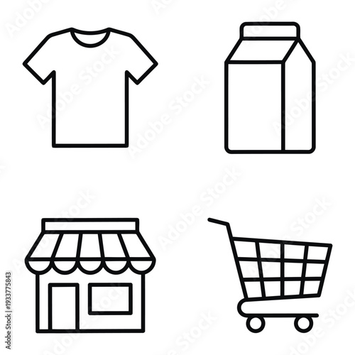 Wallpaper Mural Shopping Icons: T-Shirt, Milk Carton, Storefront, Shopping Cart - Vector Illustration Torontodigital.ca