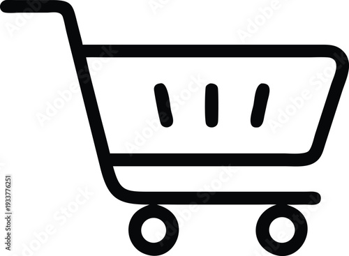 Simple black shopping cart icon conveys business and consumer purchasing power for modern retail