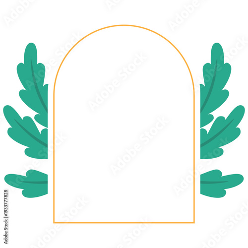 Hand Drawn Leaf Frame with Gold Border Botanical Decorative Template