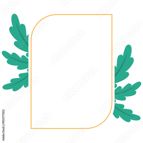 Hand Drawn Leaf Frame with Gold Border Botanical Decorative Template