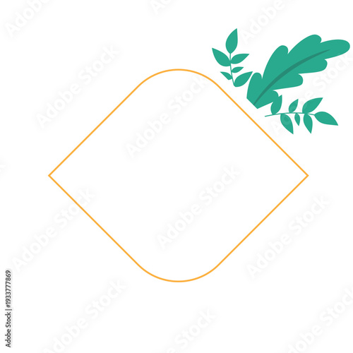 Hand Drawn Leaf Frame with Gold Border Botanical Decorative Template