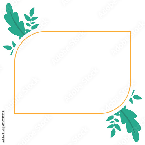 Hand Drawn Leaf Frame with Gold Border Botanical Decorative Template