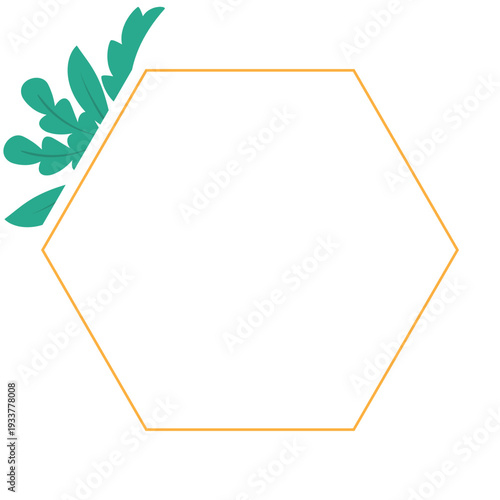 Hand Drawn Leaf Frame with Gold Border Botanical Decorative Template