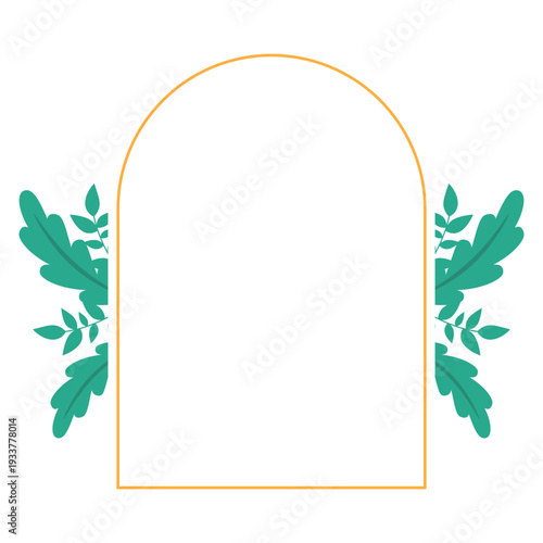 Hand Drawn Leaf Frame with Gold Border Botanical Decorative Template