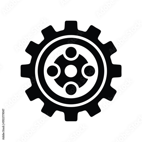 Single dark gear with internal sprockets and a spoke rests on a white background