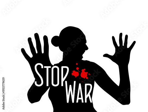 Stop War. Silhouette of a woman. Stop the war between Israel and Iran. Hand drawn. Not AI, vector illustration