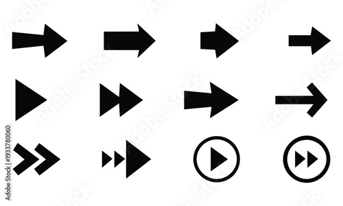 Black arrow icon set. 