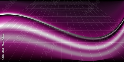 Glowing pink neon wireframe horizon background. Magenta grid room floor in perspective. Bright retro futuristic wallpaper. Abstract checkered plane landscape. Game cyber surface. Vector backdrop