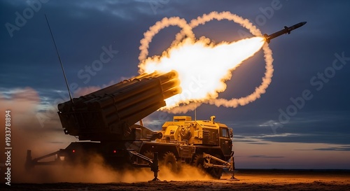 Military Missile Launch Vehicle Firing Rockets.