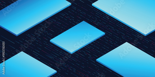Futuristic technology background with data blocks and digital flow lines, symbolizing big data, cloud computing, blockchain, and information network connectivity