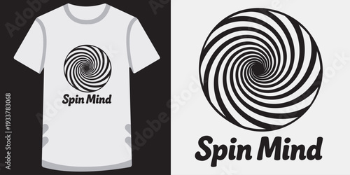 Creative hypnotic spiral design tshirt mockup with bold typography for modern fashion and graphic resources