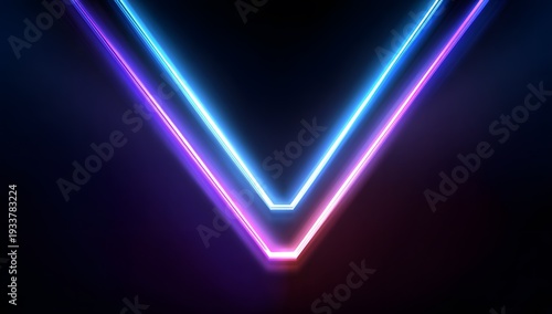 Geometric neon light composition with double blue and pink lines on black background provides sleek professional look for technology branding or digital marketing materials in modern style