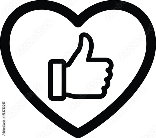 A heart shape with a thumbs up symbol inside representing positivity and approval.
