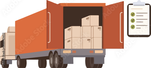 Truck loaded with boxes and checklist for delivery