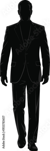 Silhouette of Confident Businessman Walking Forward in Suit Symbolizing Leadership Success and Professional Corporate Style Minima