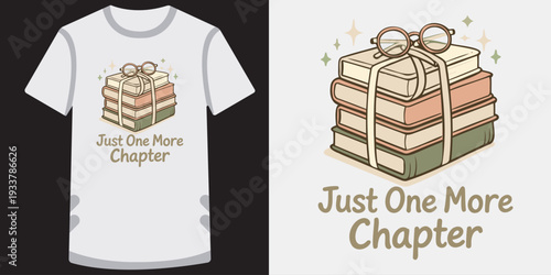 Cute and creative tshirt design featuring a stack of books tied with glasses for book lovers and reading enthusiasts perfect for readers writers and literary gifts