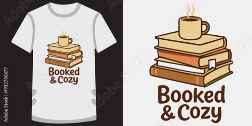 Cute and creative tshirt design featuring a stack of colorful books with a coffee cup on top perfect for book lovers and cozy reading enthusiasts ideal for casual wear and gifts