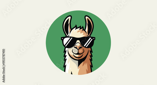 Stylish llama wearing sunglasses on green background cool animal illustration