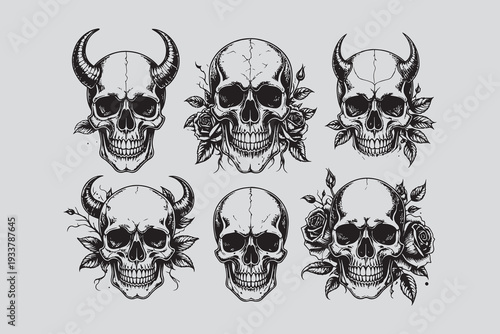 A dark gothic illustration of a human skull with crossed bones symbolizing death danger and horror in a bold black pirate style