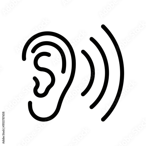 Sound wave icon ear listening audio signal symbol black minimalist design vector illustration