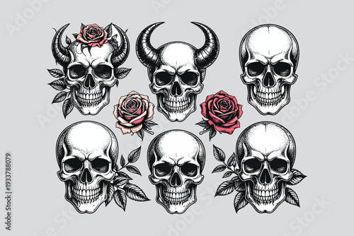 A dark gothic illustration of a human skull with crossed bones symbolizing death danger and horror in a bold black pirate style