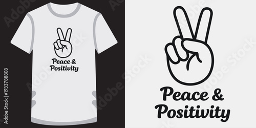 Fashionable white tshirt featuring a peace sign hand gesture and positive message design for spreading good vibes and harmony