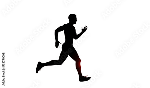 A silhouette of a man running with a highlighted knee injury