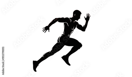 A black silhouette of a man running in a dynamic pose