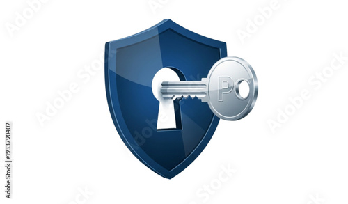 A blue shield with a silver key inserted into its lock