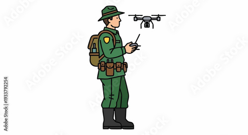 Park Ranger Operating Drone for Surveillance and Conservation