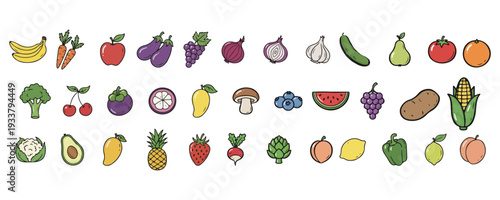 Fruit and Vegetable Icon Set