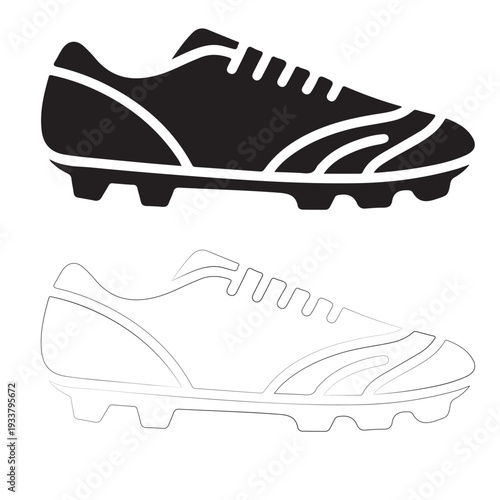Two styles of soccer cleats one filled and one outlined for design and sports use  athletic footwear