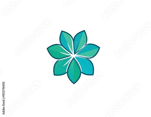 Wallpaper Mural A stylized flower icon featuring six symmetrical petals in varying shades of teal and green, centered on a pristine white backdrop Torontodigital.ca