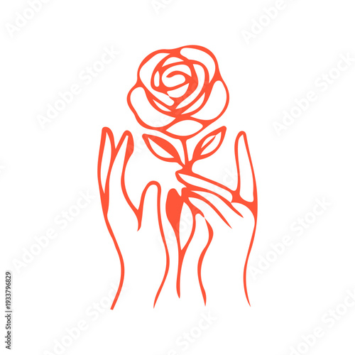 Hands Holding Rose Outline Icon