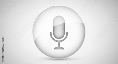 Clear glass sphere with microphone icon inside.