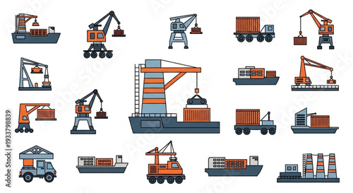 Collection of Shipping and Industrial Cranes and Vehicles.