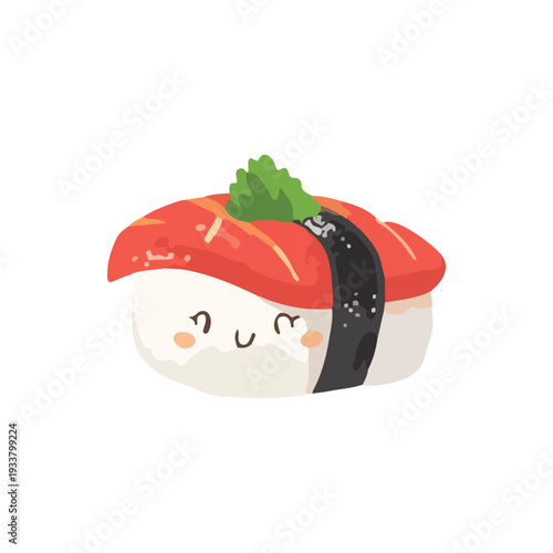 Traditional asian cuisine flat vector illustration. Sushi with nori and sauce