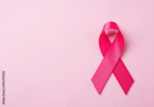 Pink breast cancer awareness ribbon on pink background