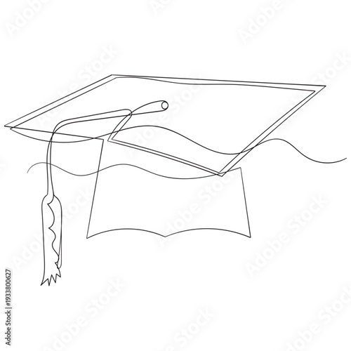 graduation hat continuous cap line art vector illustration on transparent background template