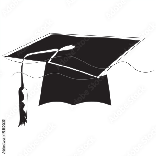 graduation hat continuous cap line art vector illustration on transparent background template