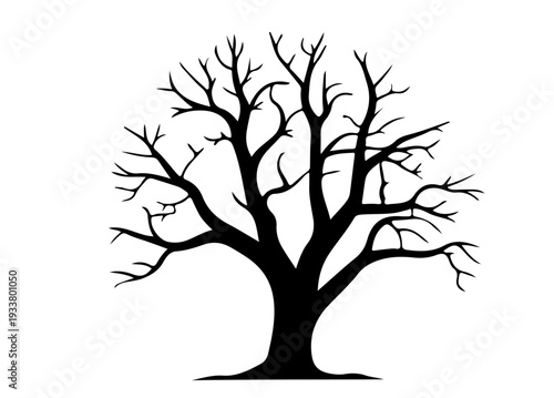 Bare Tree Silhouette Vector, Leafless Tree Silhouette Illustration, Natural Forest Tree
